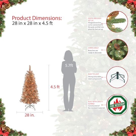 4.5ft. Pre-Lit Flocked Portland Pine Pencil Artificial Christmas Tree, Clear Lights